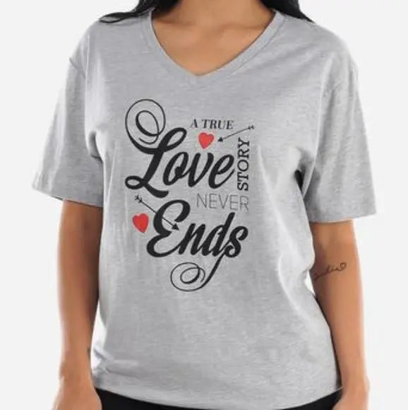 A True Love Story Never Ends Gray ' V-Neck - The Fix Clothing