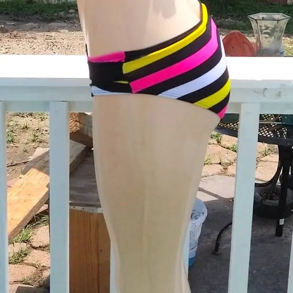 Black Multi Colored Striped Bling Swimsuit - The Fix Clothing