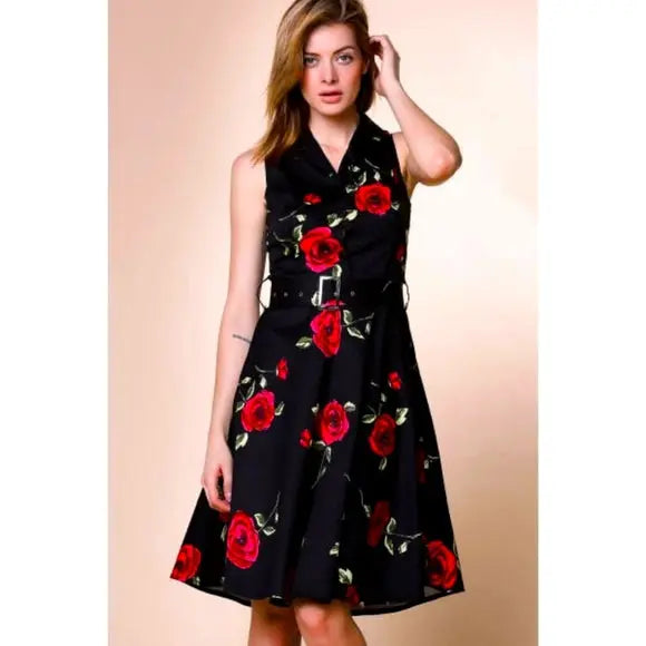 Black Vintage Dress with Roses - The Fix Clothing