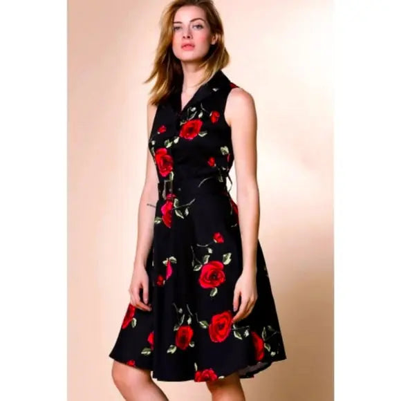 Black Vintage Dress with Roses - The Fix Clothing