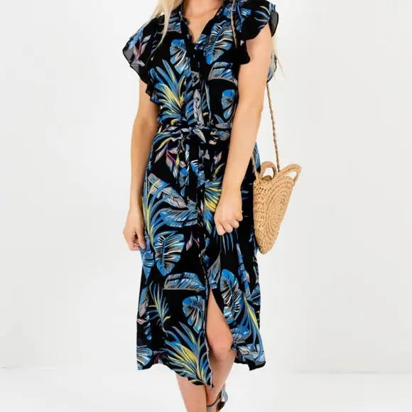 Blue Floral Midi Dress - The Fix Clothing