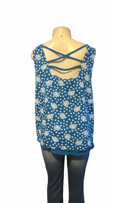 Blue Floral Polk a Dot Top - The Fix Clothing
