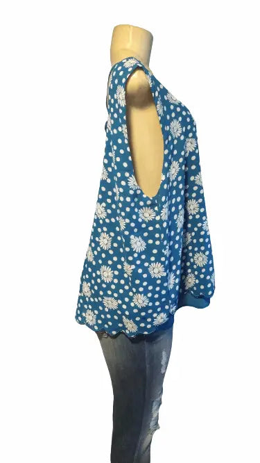 Blue Floral Polk a Dot Top - The Fix Clothing