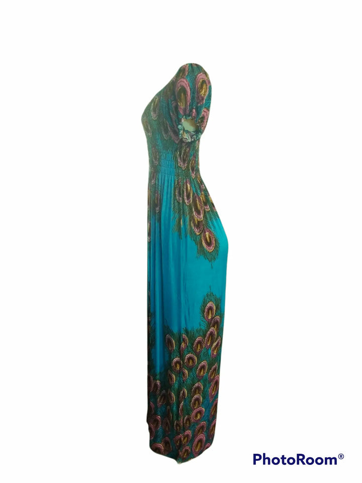 Blue Peacock Feather Dress - The Fix Clothing