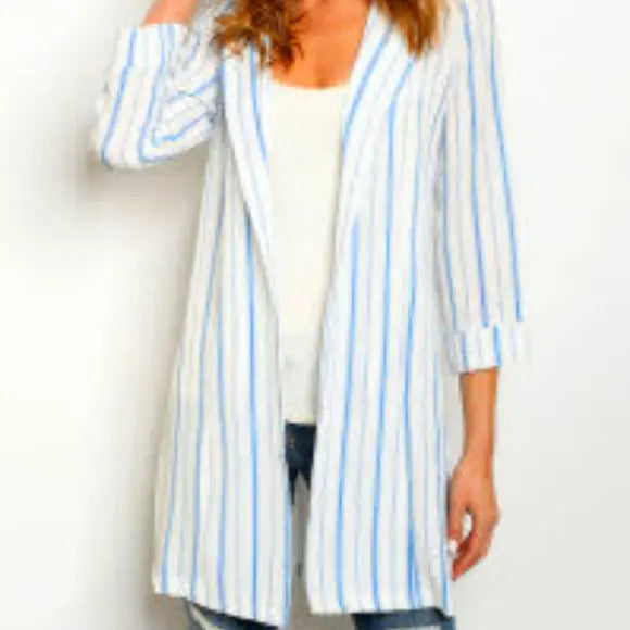 Blue Pin Striped Cardigan - The Fix Clothing