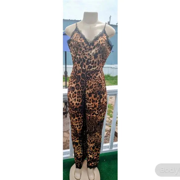 Brown Leopard with Lace Jumpsuit - The Fix Clothing
