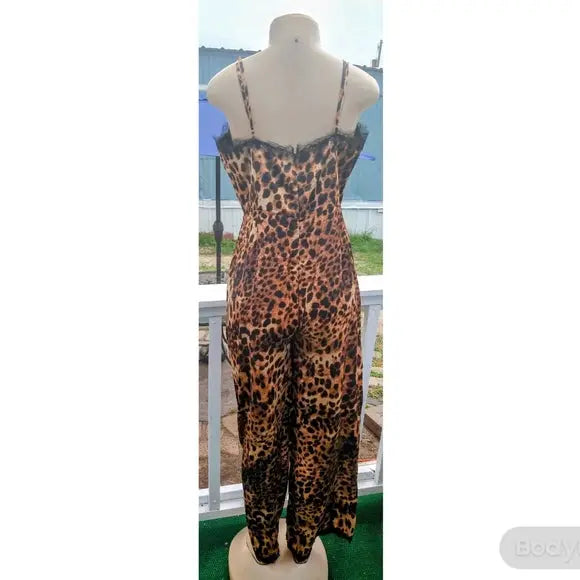 Brown Leopard with Lace Jumpsuit - The Fix Clothing