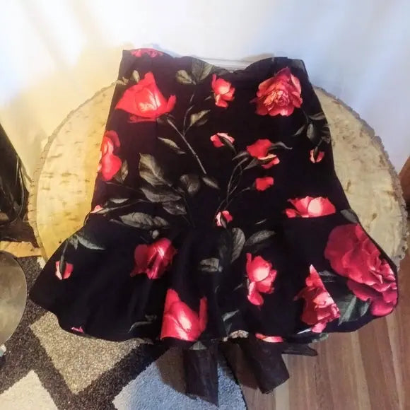 Burgundy or Black Pencil Skirt with Big Flowers - The Fix Clothing