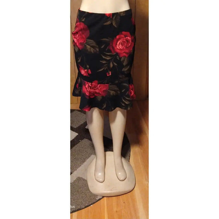 Burgundy or Black Pencil Skirt with Big Flowers - The Fix Clothing