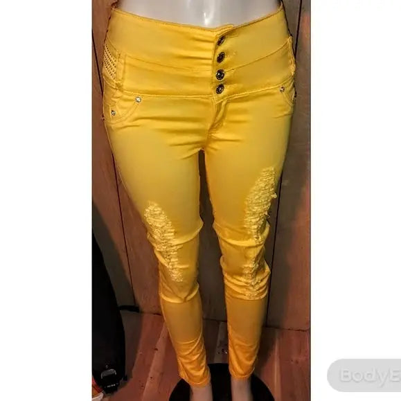 Columbian Yellow Push Up Distressed Jeans - The Fix Clothing