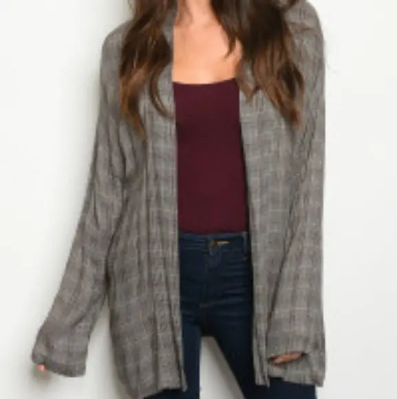 Gray Checkers Cardigan - The Fix Clothing