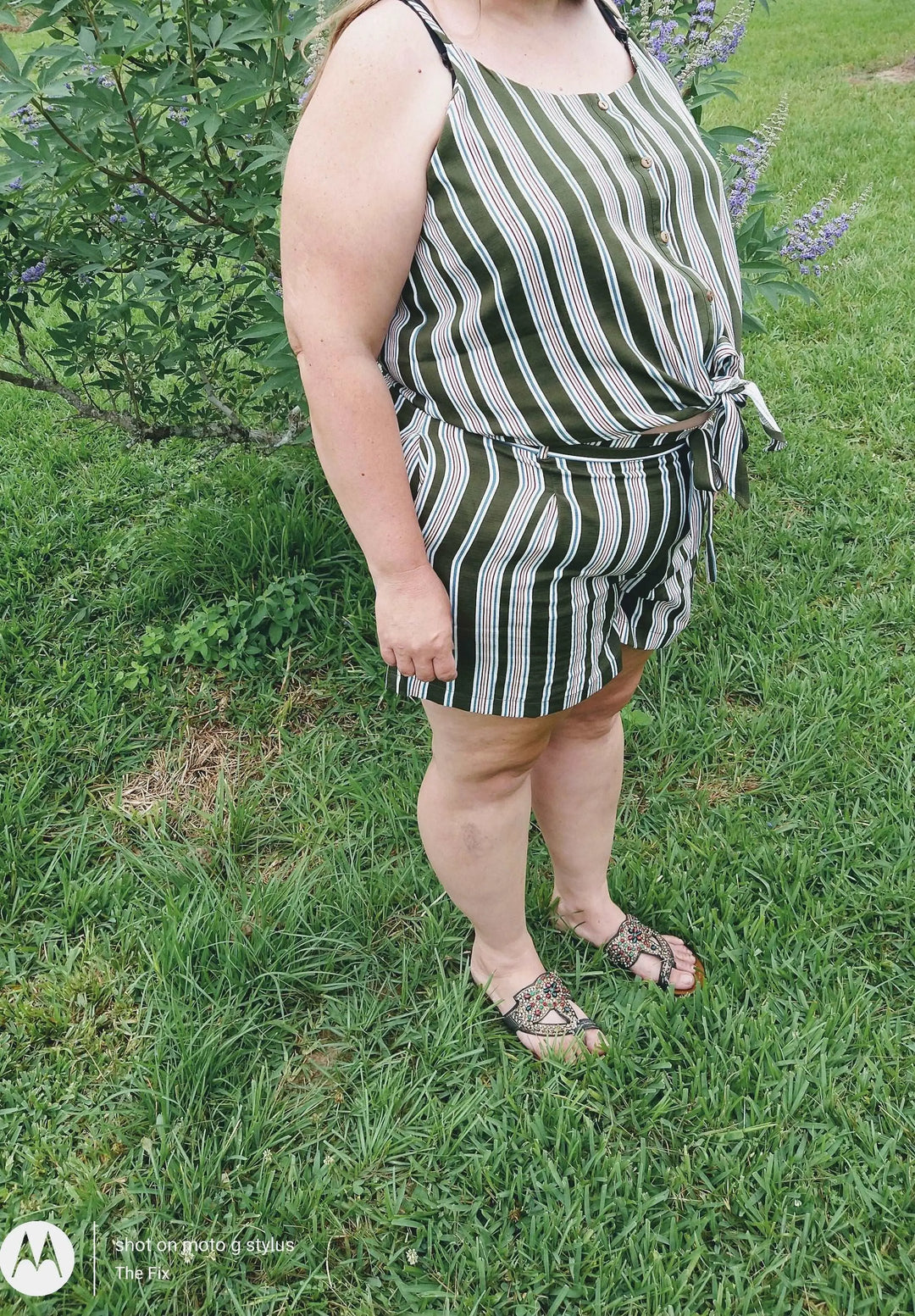 Green Striped Romper - The Fix Clothing