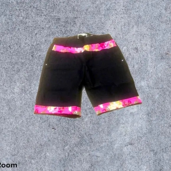 Juniors Black and Pink Floral Bermuda Shorts - The Fix Clothing
