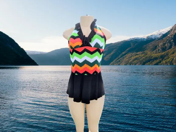 Multi-Colored Zig Zag Stripes Tankini Swimsuit - The Fix Clothing