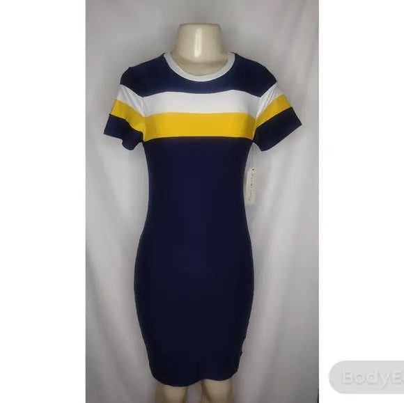 Navy Blue Striped Bodycon Dress - The Fix Clothing