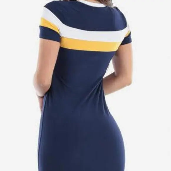 Navy Blue Striped Bodycon Dress - The Fix Clothing