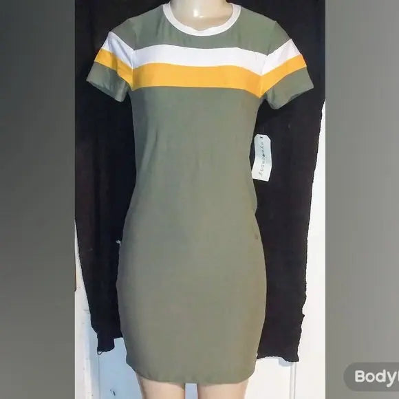 Olive Green Striped Bodycon Dress - The Fix Clothing