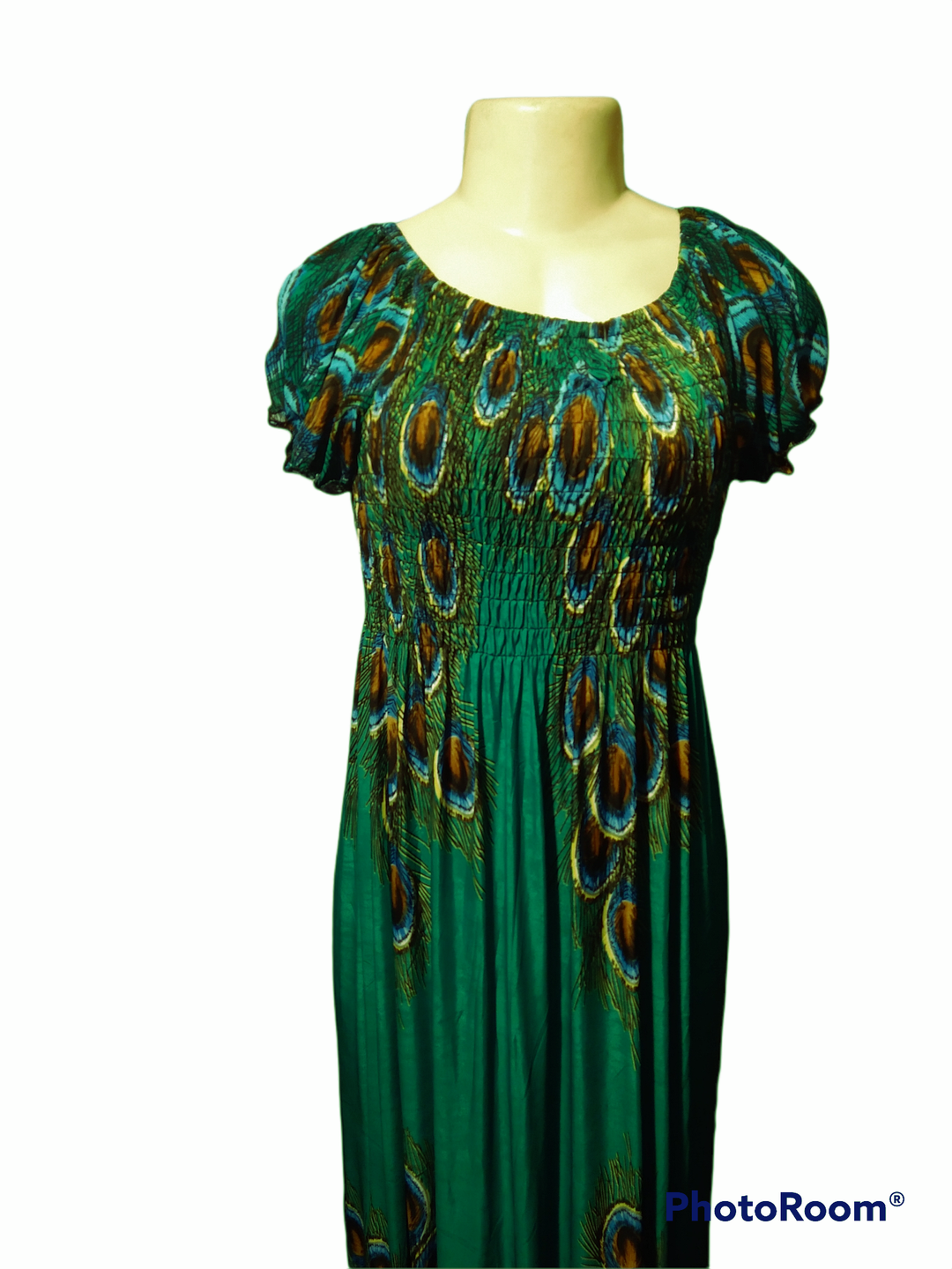 Green Peacock feathers Maxi dress XL - The Fix Clothing