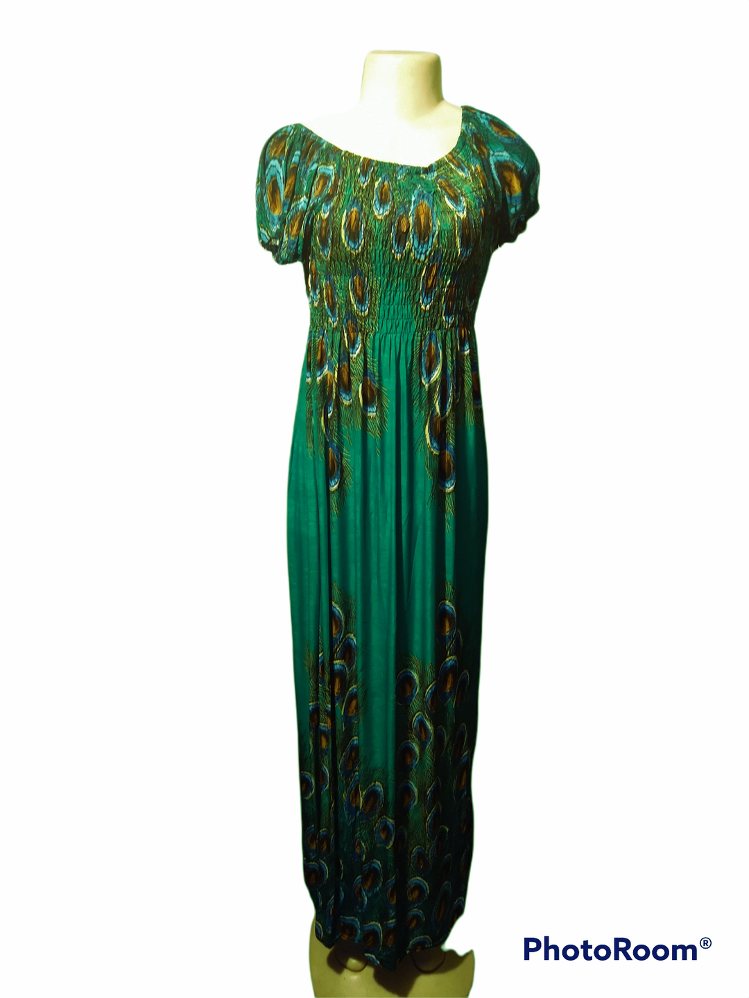 Green Peacock feathers Maxi dress XL - The Fix Clothing