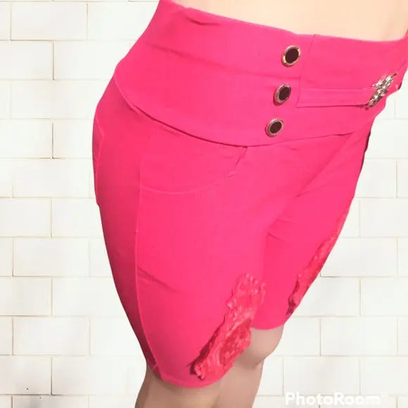Pink Bermuda Shorts with Decor - The Fix Clothing