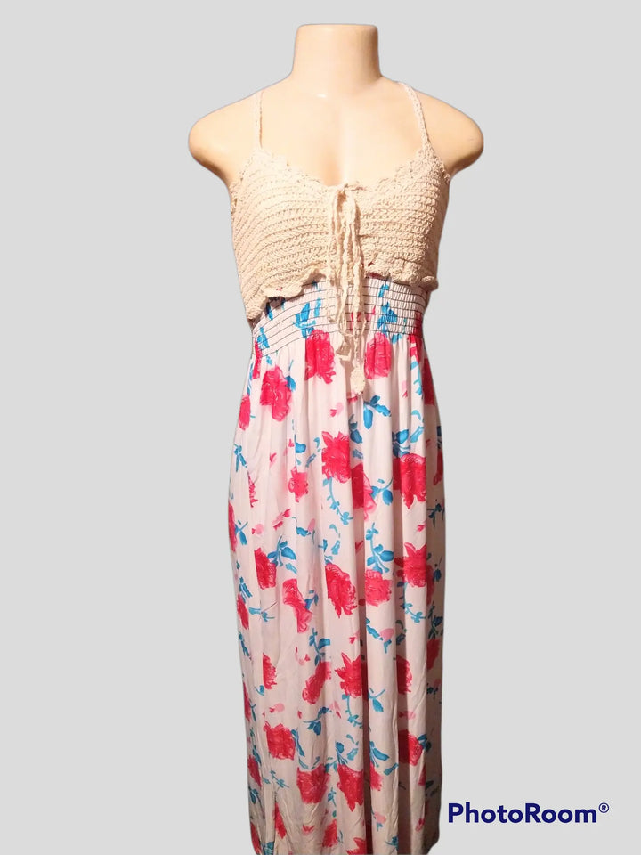 White/Pink Floral Knit Vacation Dress - The Fix Clothing