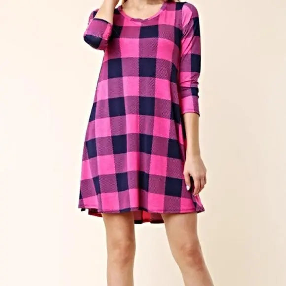 Pink Plaid Swing Dress - The Fix Clothing