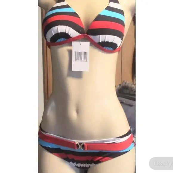 Black/Red Striped Bikini - The Fix Clothing