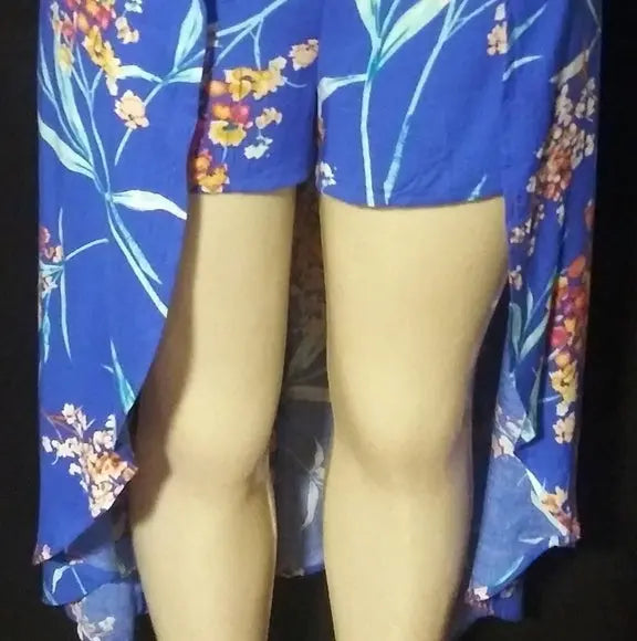 Royal Blue Floral Shorts with a Skirt - The Fix Clothing