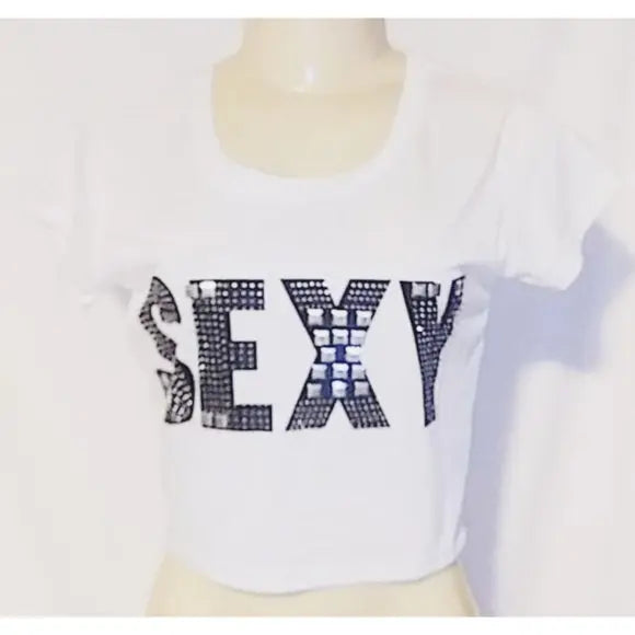 Sexy White Crop Top with Bling - The Fix Clothing