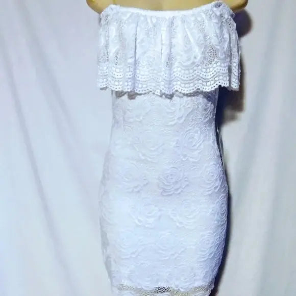 White Rose Petals and Lace Dress - The Fix Clothing
