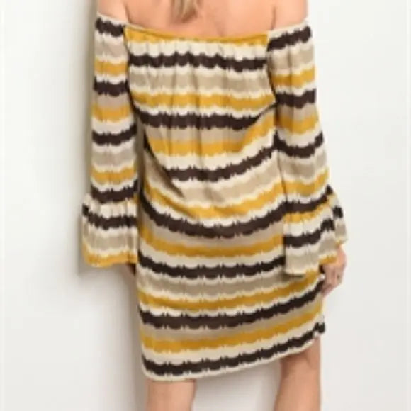 Yellow Striped Off The Shoulder Sweater Dress - The Fix Clothing