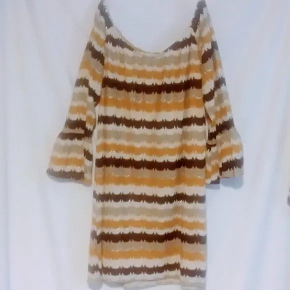 Yellow Striped Off The Shoulder Sweater Dress - The Fix Clothing
