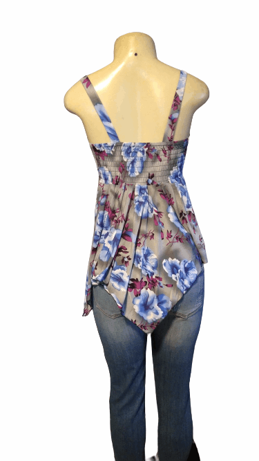 Gray Floral Babydoll Tank Top - The Fix Clothing