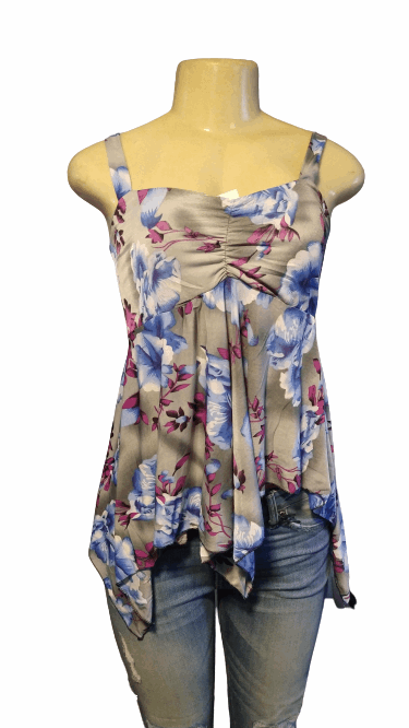 Gray Floral Babydoll Tank Top - The Fix Clothing