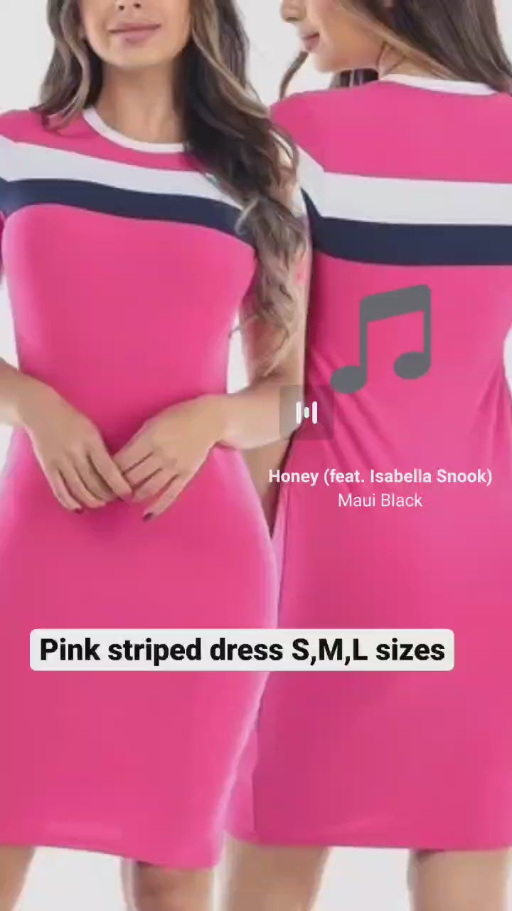 Pink Striped Bodycon Midi Dress