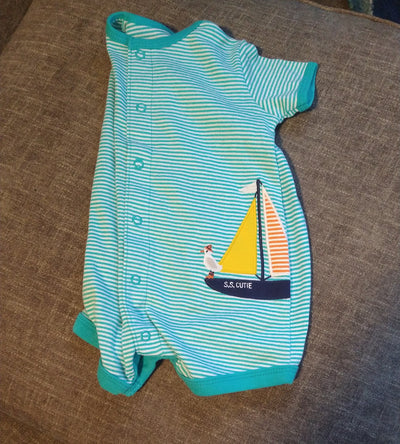 Turquoise Striped Romper - The Fix Clothing