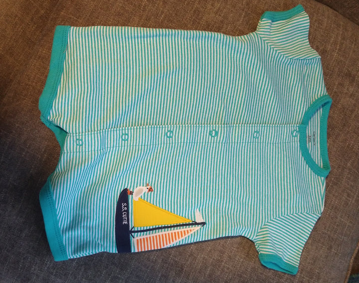 Turquoise Striped Romper - The Fix Clothing