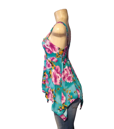 Blue Floral Babydoll Tank Top - The Fix Clothing