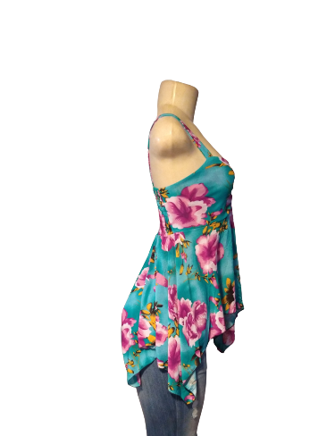 Blue Floral Babydoll Tank Top - The Fix Clothing