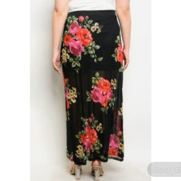 Red Floral Maxi Skirt - The Fix Clothing