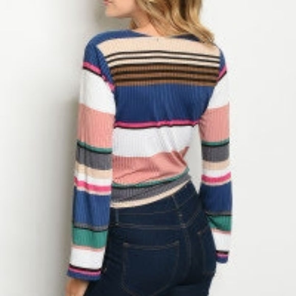 Teal Multicolored Striped Crop Top - The Fix Clothing