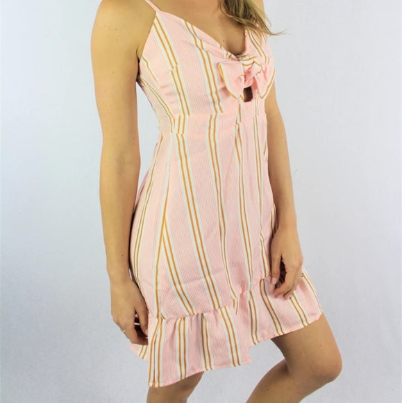Striped Pink Dress with Bow Knot - The Fix Clothing