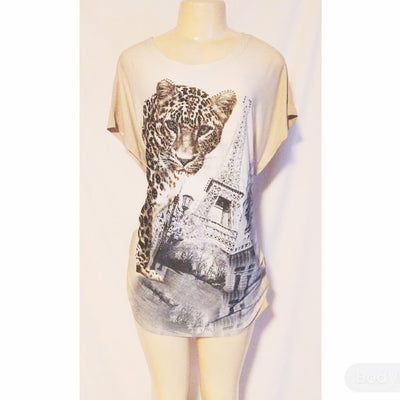 Mocha Leopard Top with Eiffel Tower - The Fix Clothing