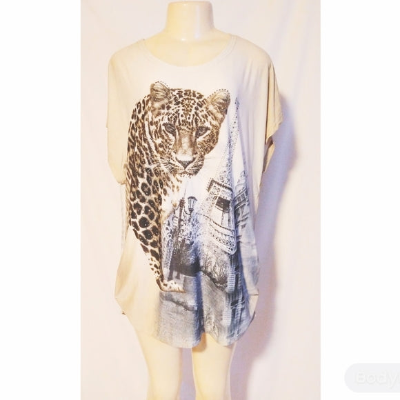 Mocha Leopard Top with Eiffel Tower - The Fix Clothing