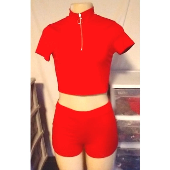 Red 2-Piece Biker Short Set - The Fix Clothing